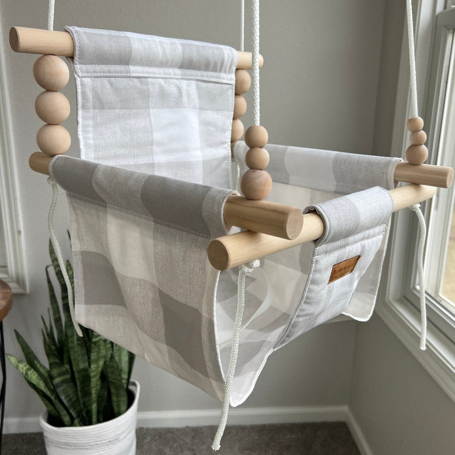 Indoor Baby/Child Swing - French Gray Buffalo Check