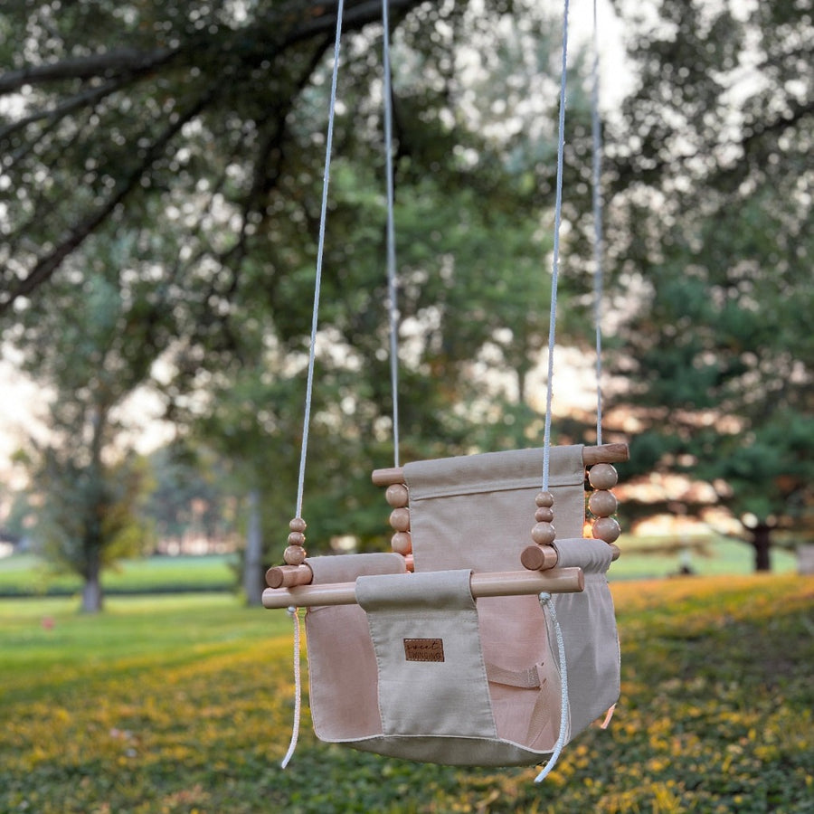 Premium Outdoor High Back Baby/Child Swing Wheat – Natural