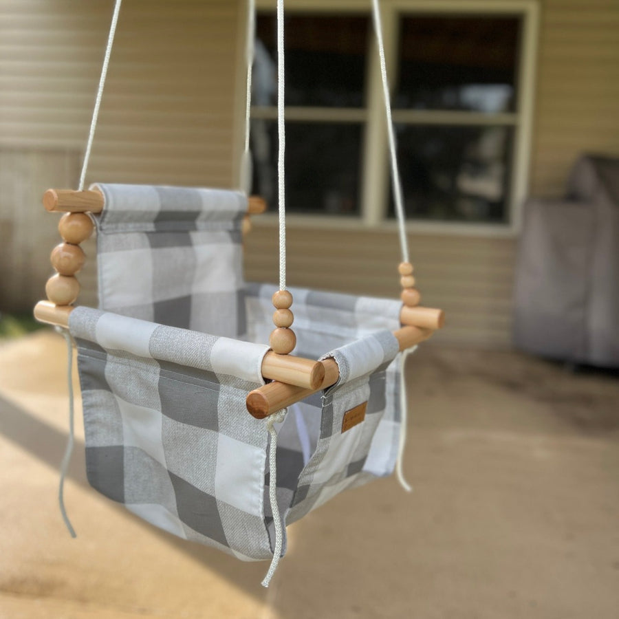 Outdoor Baby/Child Swing - Gray Buffalo Check