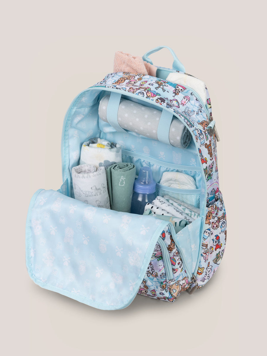tokidoki Snow Day Zealous Backpack Diaper Bag — Ice Blue – Natural