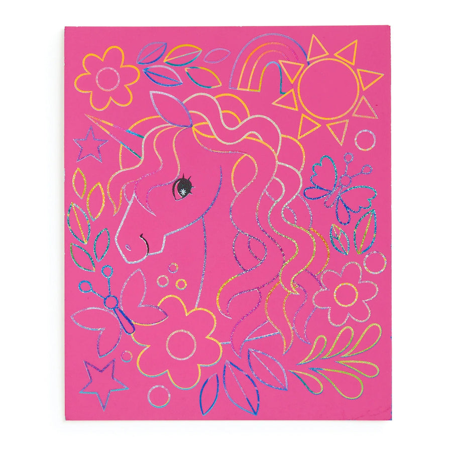 Colorful unicorn design on a pink background