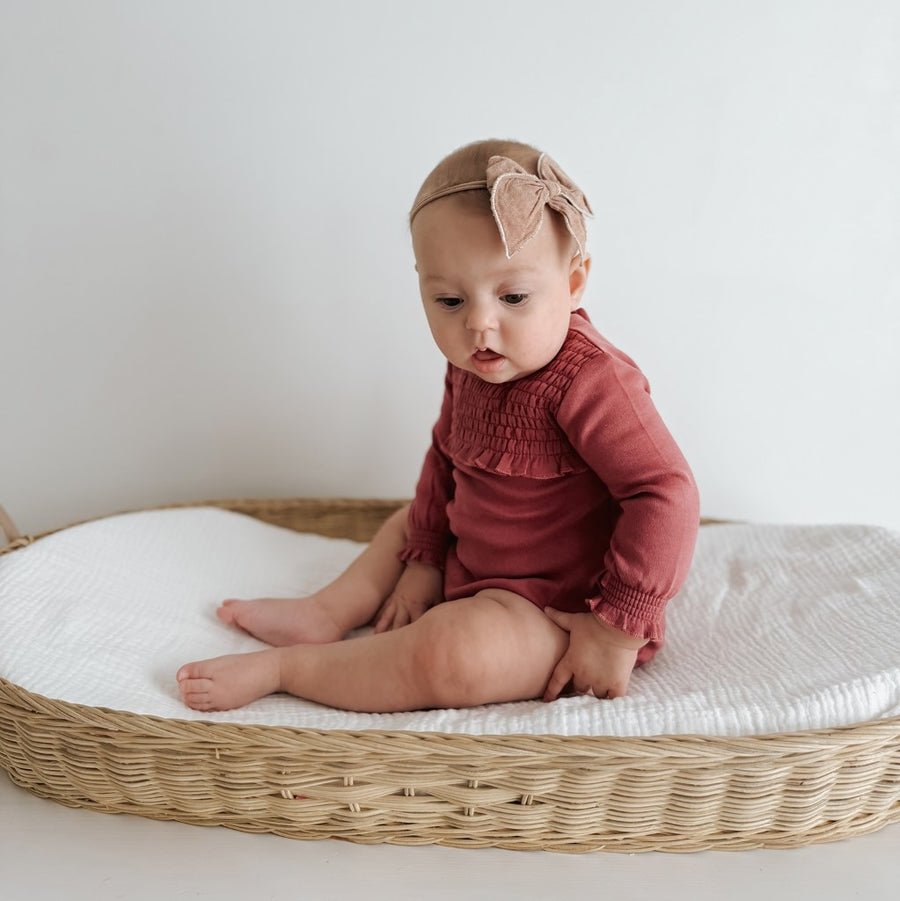 Organic Smocked Chest Bodysuit - Appleberry