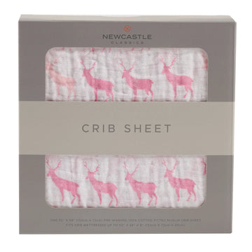 Cotton Crib Sheet - Pink Deer