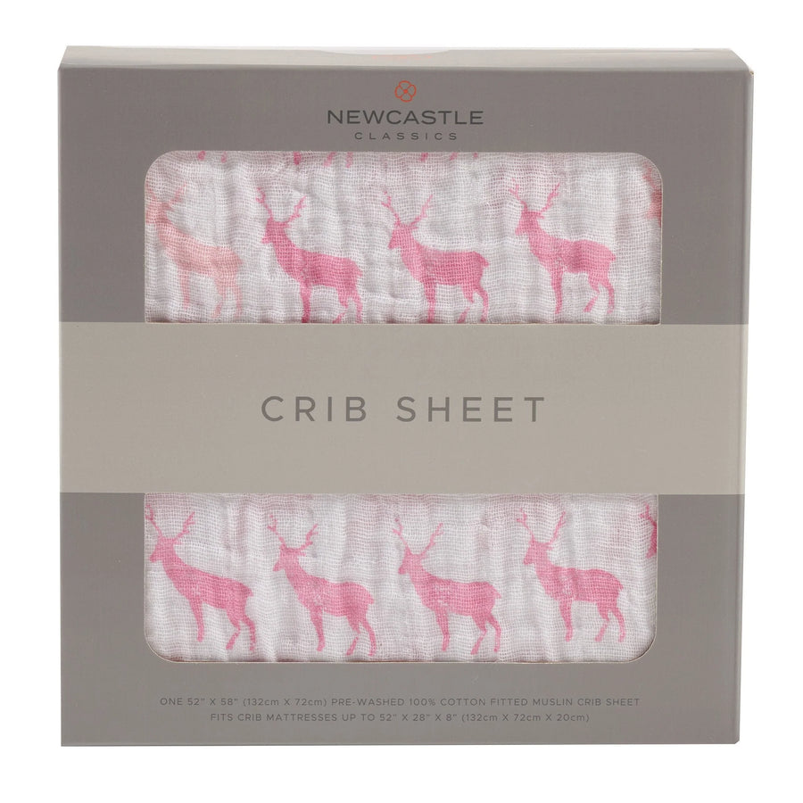 Cotton Crib Sheet - Pink Deer