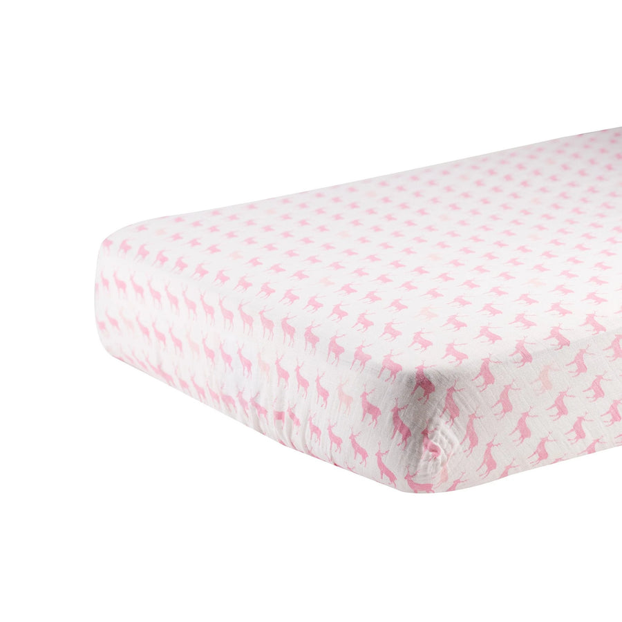 Cotton Crib Sheet - Pink Deer