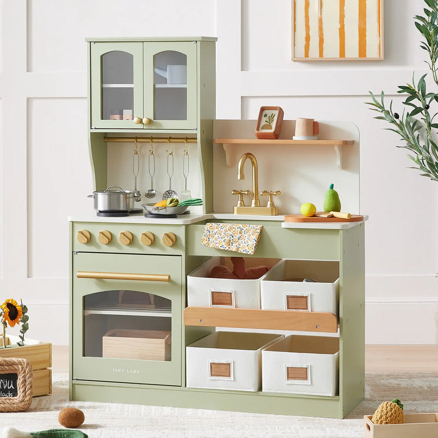 Tiny Land® Pretend Play Kitchen for Toddlers - Serenity Wooden Kitchen – Green