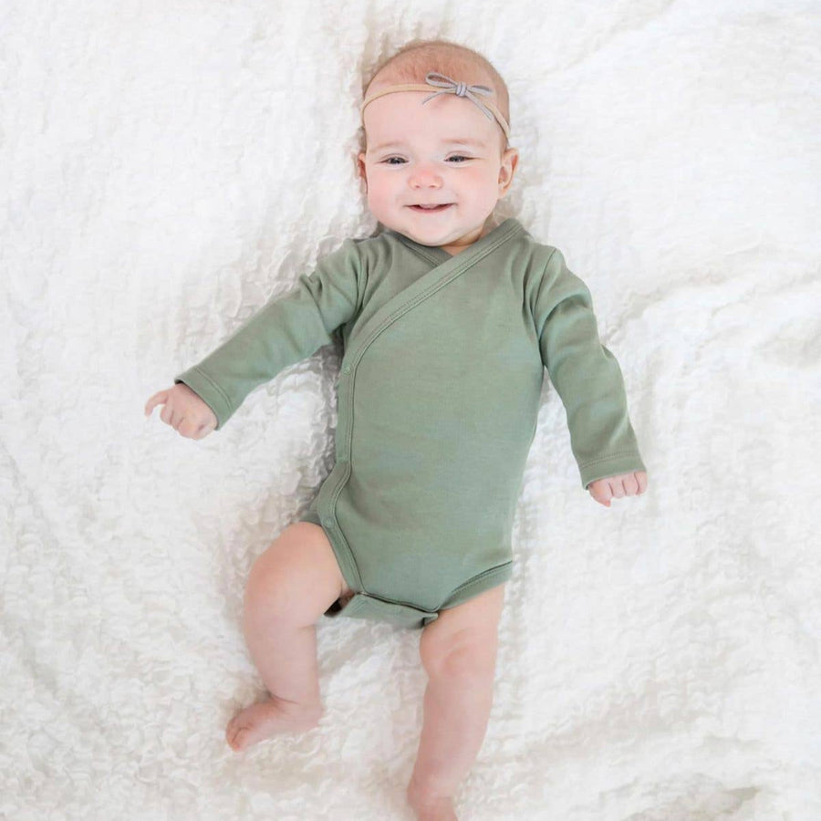 Organic Baby Long Sleeve Classic Kimono Bodysuit - Thyme