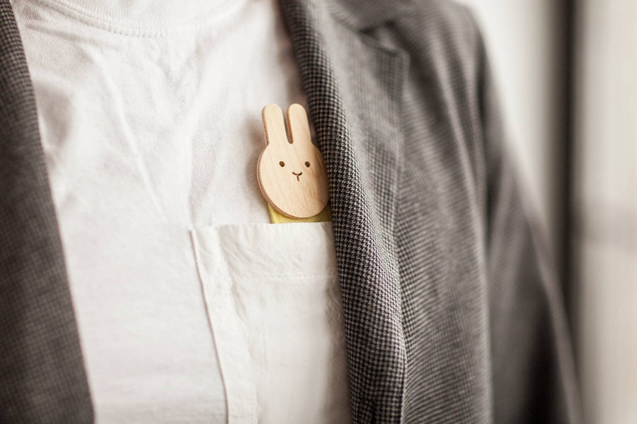Birch + Felt Finger Puppet - Rabbit