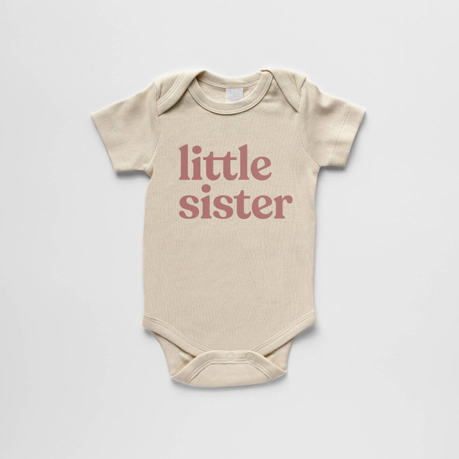 Organic Little Sister Short-Sleeved Baby Bodysuit - Cream with Mauve Ink