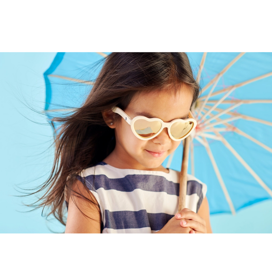Baby and Kids Heart Polarized Sunglasses - Sweet Cream/Mirrored Lens