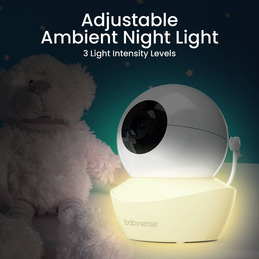 Image of the monitor camera with the nightlight base illuminated. Text reads, 