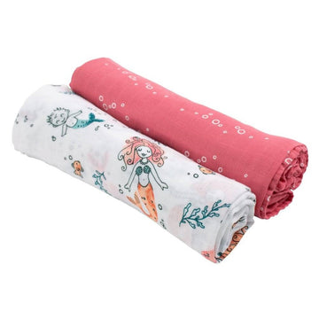 Oh So Soft Muslin Swaddle 2-pack - Mermaid + Bubbles