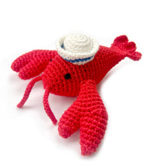 Handmade Bamboo Crochet Teething Rattle - Lobster