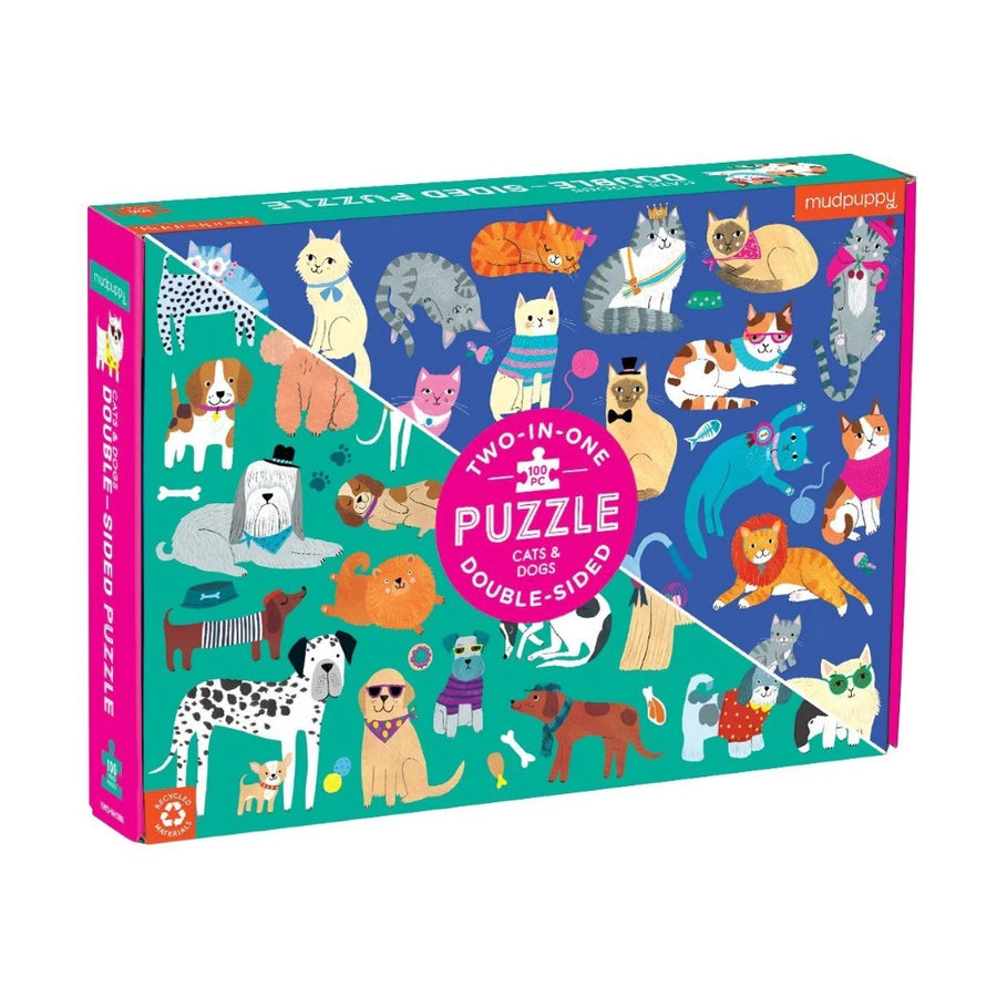 100 Piece Double-Sided Puzzle - Cats & Dogs