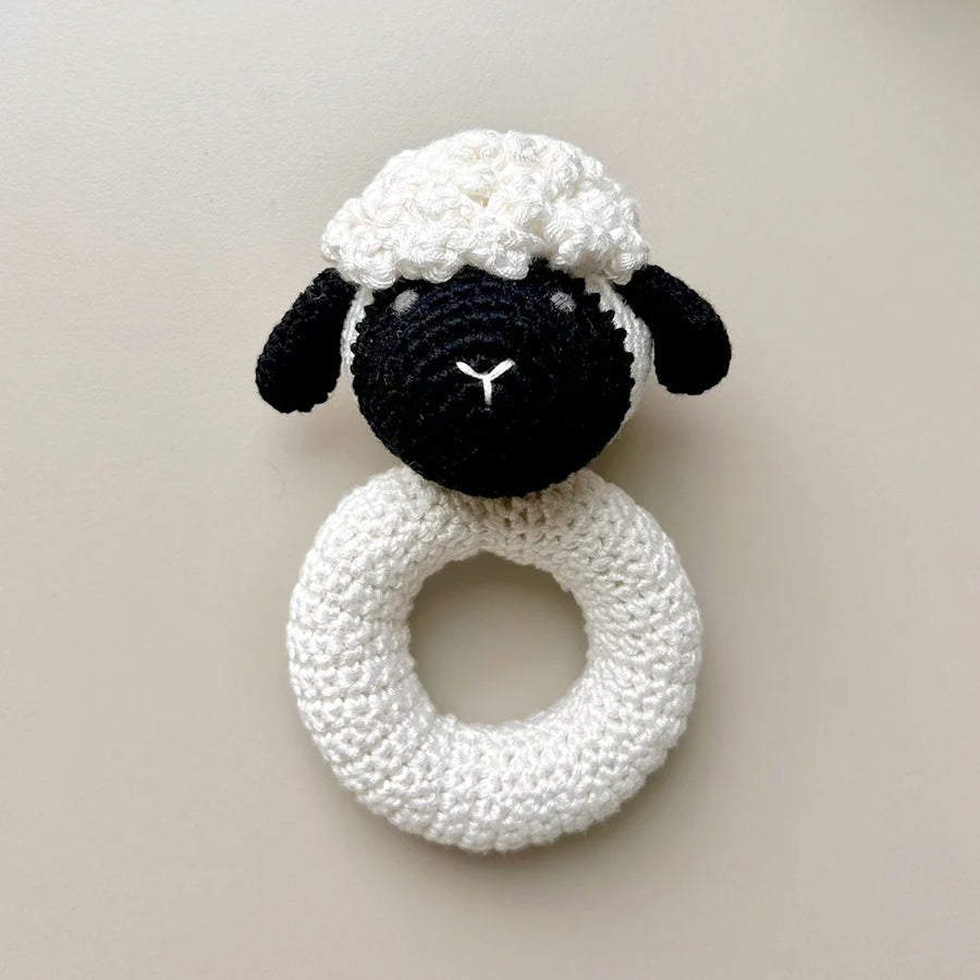 Handmade Crochet Teething Ring Rattle - Blacknose Sheep