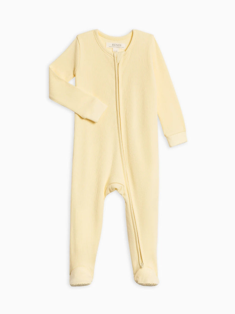 Organic Kit Ribbed Zipper Sleeper - Butter