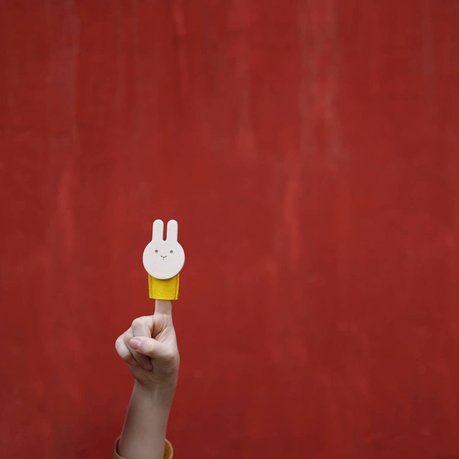 Birch + Felt Finger Puppet - Rabbit