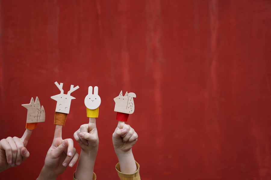 Birch + Felt Finger Puppet - Rabbit
