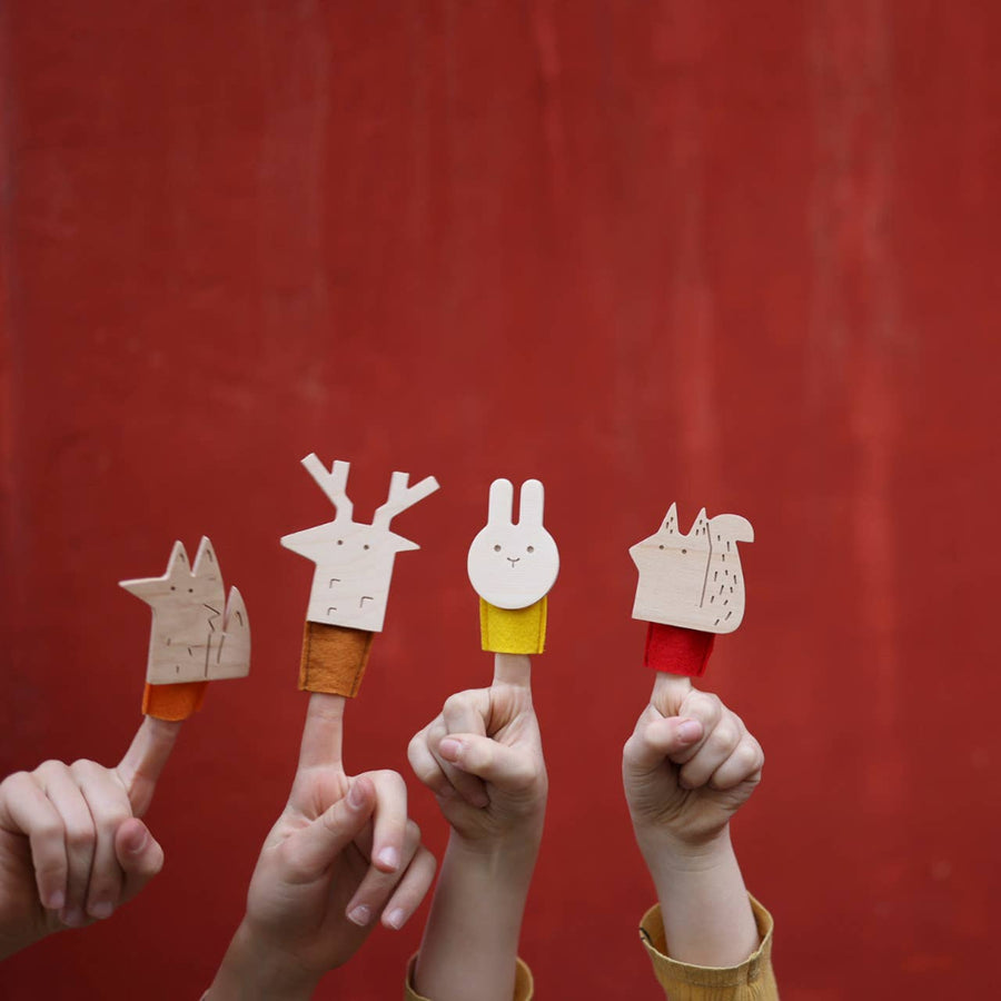 Birch + Felt Finger Puppet - Wolf