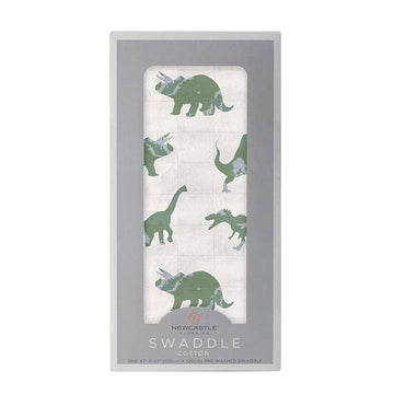 Cotton Muslin Swaddle - Granite Green Dinosaurs