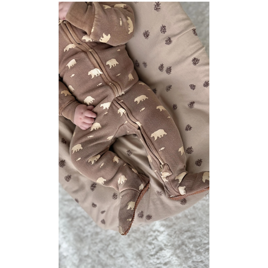 Organic Cozy 2-Way Zipper Footie - Latte Bear