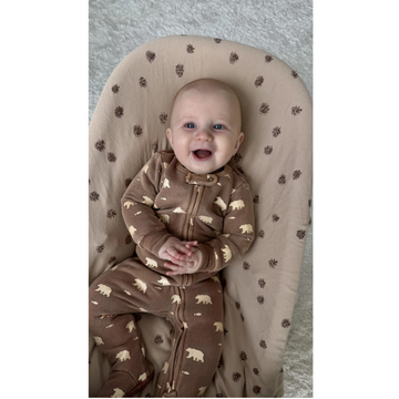 Organic Cozy 2-Way Zipper Footie - Latte Bear