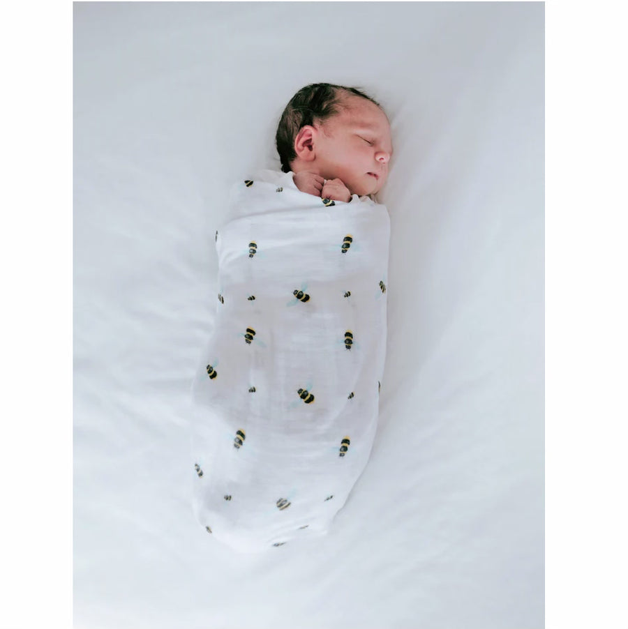 Organic Cotton Muslin Swaddle - Bee