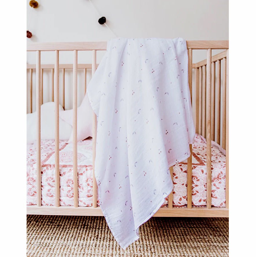 Organic Cotton Muslin Swaddle - Star + Moon