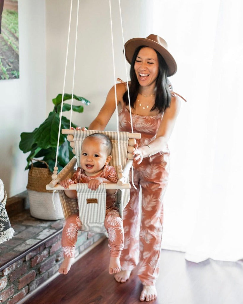 Indoor Baby/Child Swing - Greige/Vanilla Stripe