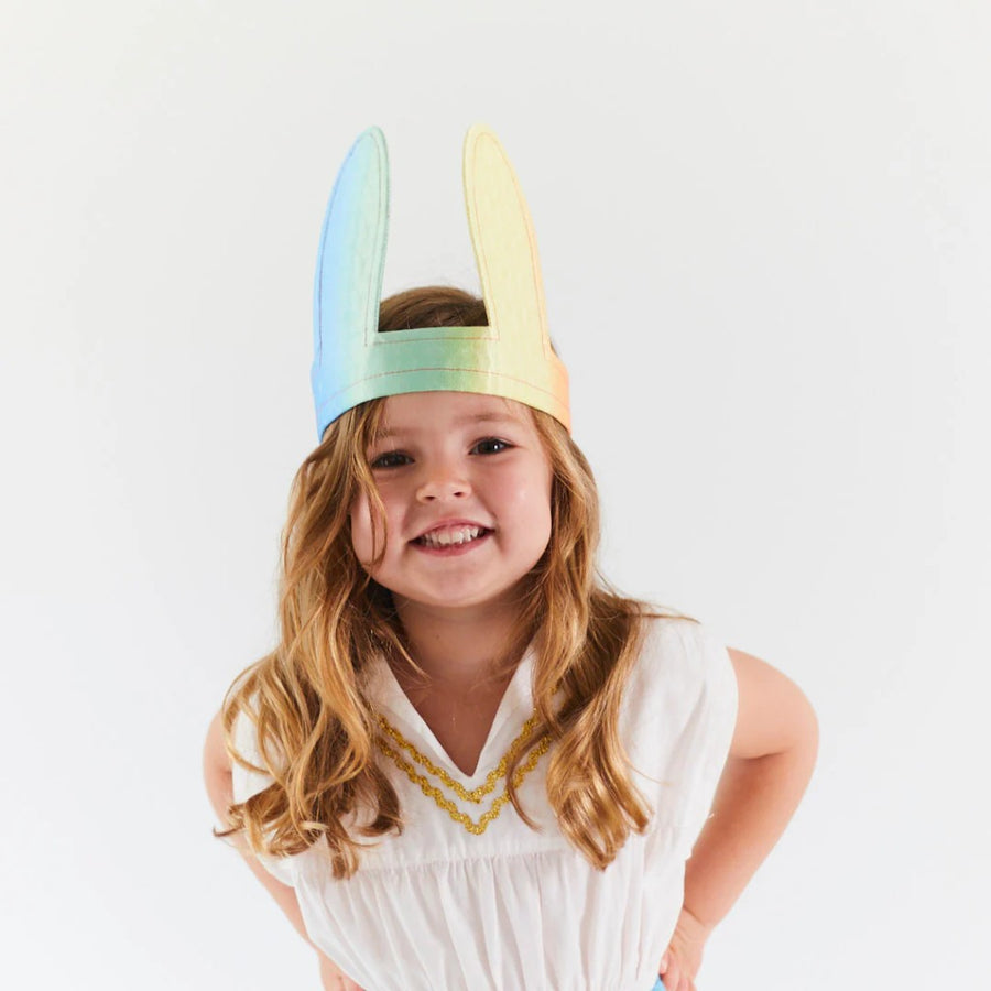 Silk Bunny Ears Headband - Soft Rainbow