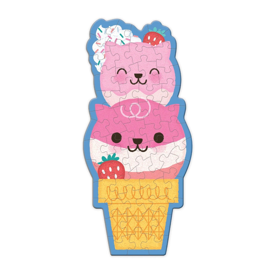 Cute ice cream cone-shaped puzzle with pink and yellow design on a white background