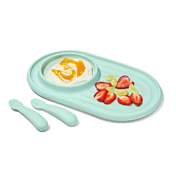 OXO Tot Textured Silicone Suction Plate + Spoon Set - Opal