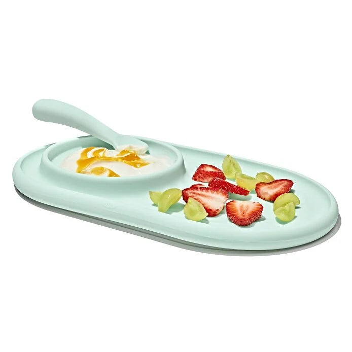 OXO Tot Textured Silicone Suction Plate + Spoon Set - Opal