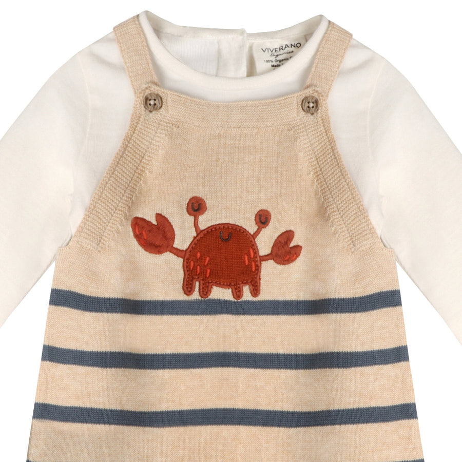 Crab Embroidered Knit Baby Romper & Bodysuit Set
