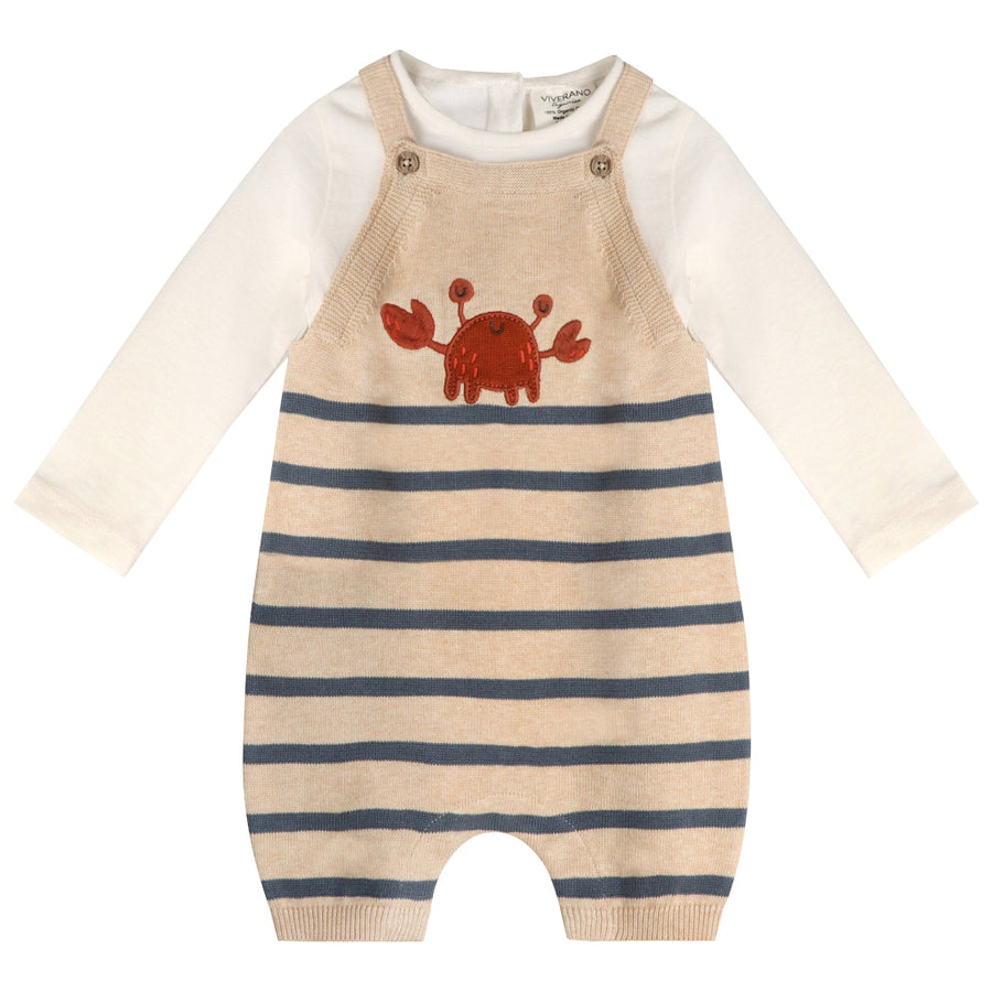 Crab Embroidered Knit Baby Romper & Bodysuit Set