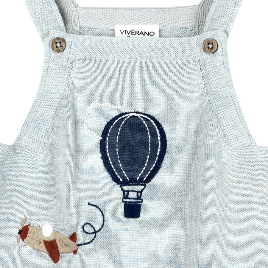 Hot Air Balloon Embroidered Knit Baby Overall & Bodysuit Set