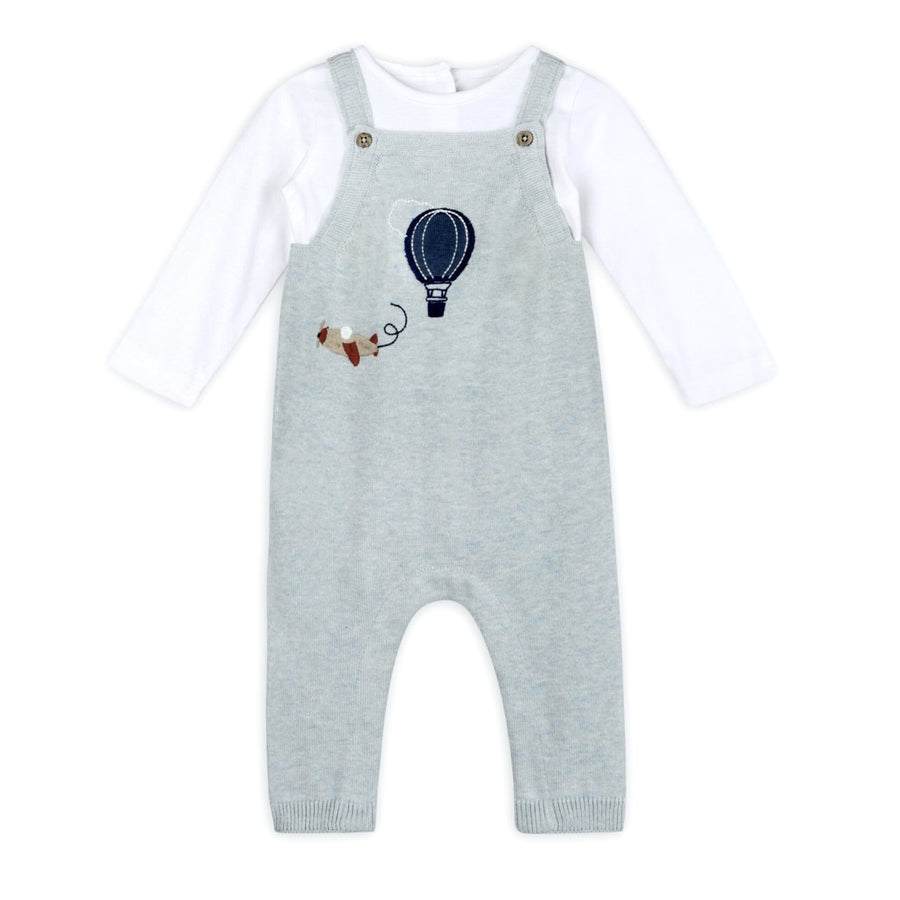 Hot Air Balloon Embroidered Knit Baby Overall & Bodysuit Set
