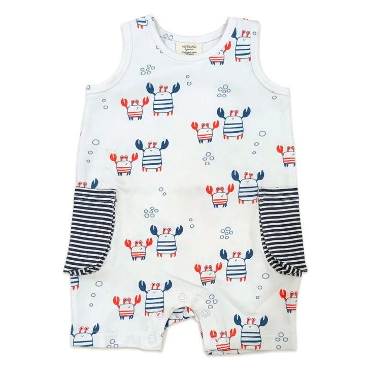 Nautical Crab Side Pocket Short Baby Romper