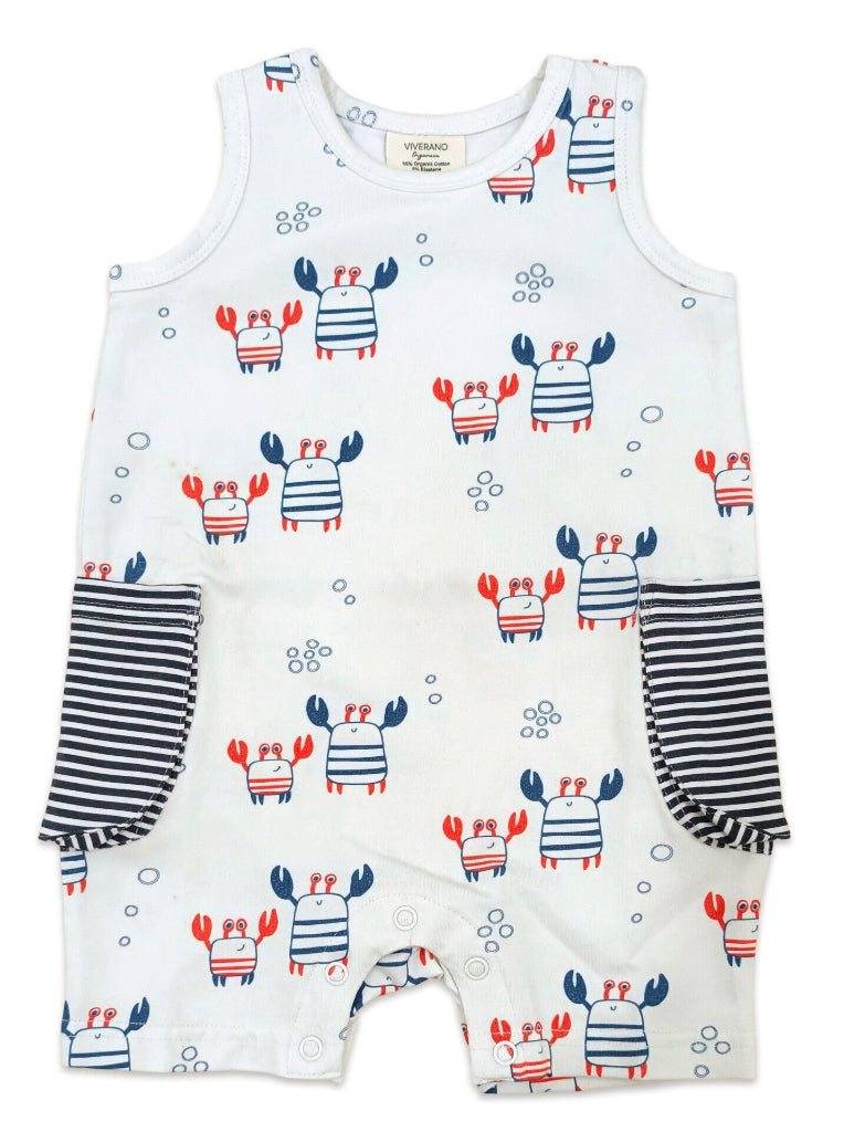 Nautical Crab Side Pocket Short Baby Romper