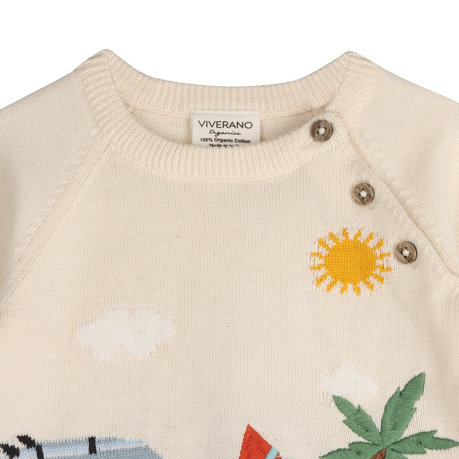 Surfs Up Organic Jacquard Knit Baby Pullover