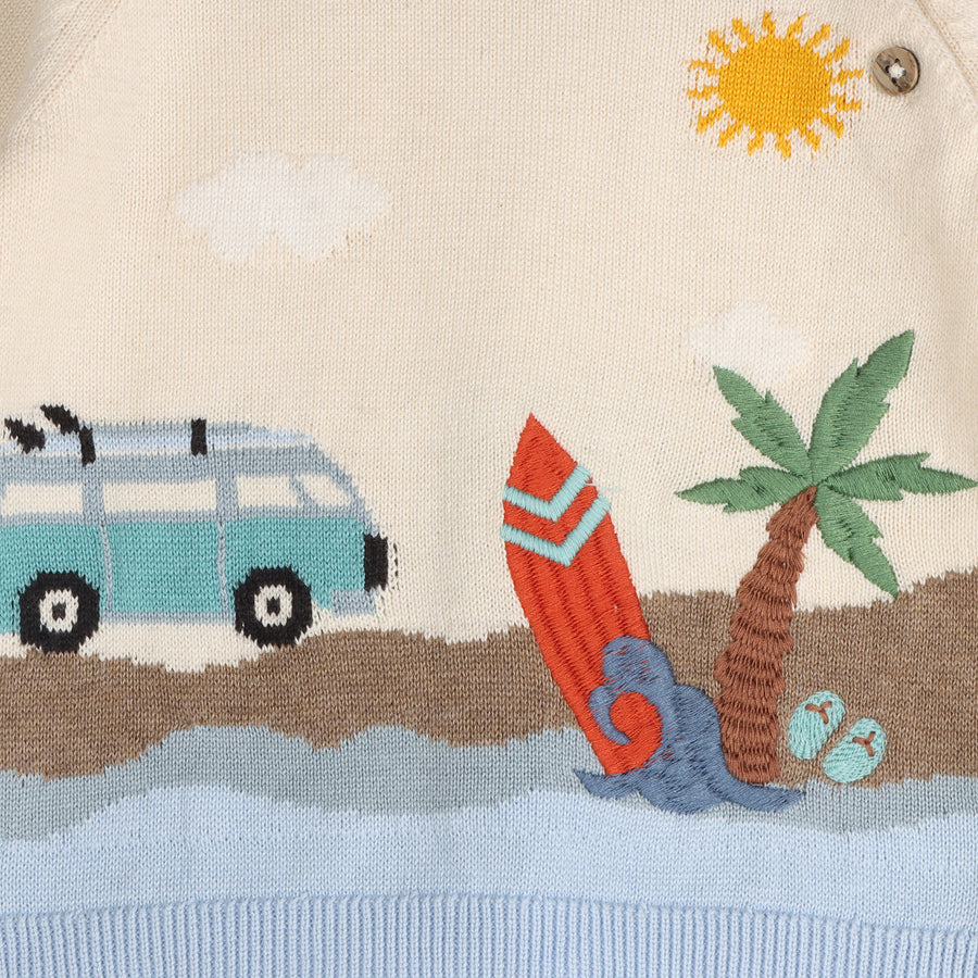 Surfs Up Organic Jacquard Knit Baby Pullover