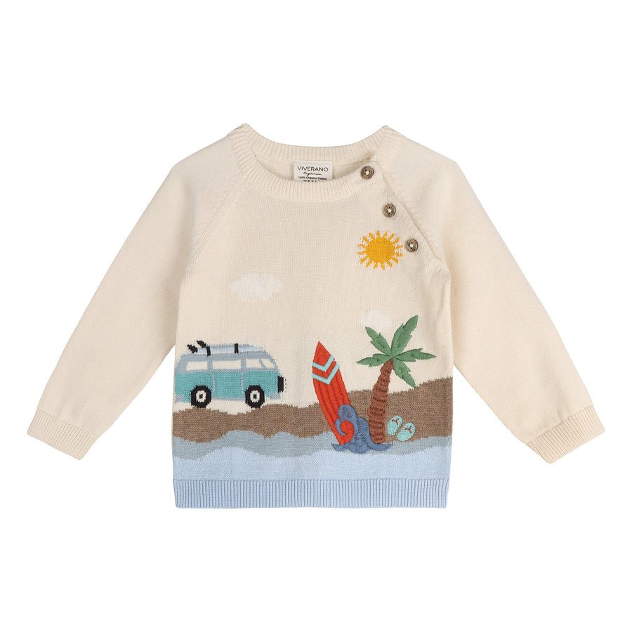 Surfs Up Organic Jacquard Knit Baby Pullover