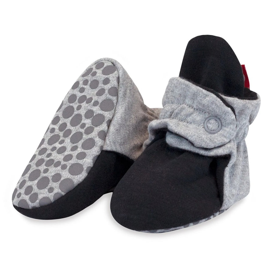 Organic Cotton Baby Booties - Heather Gray/Black