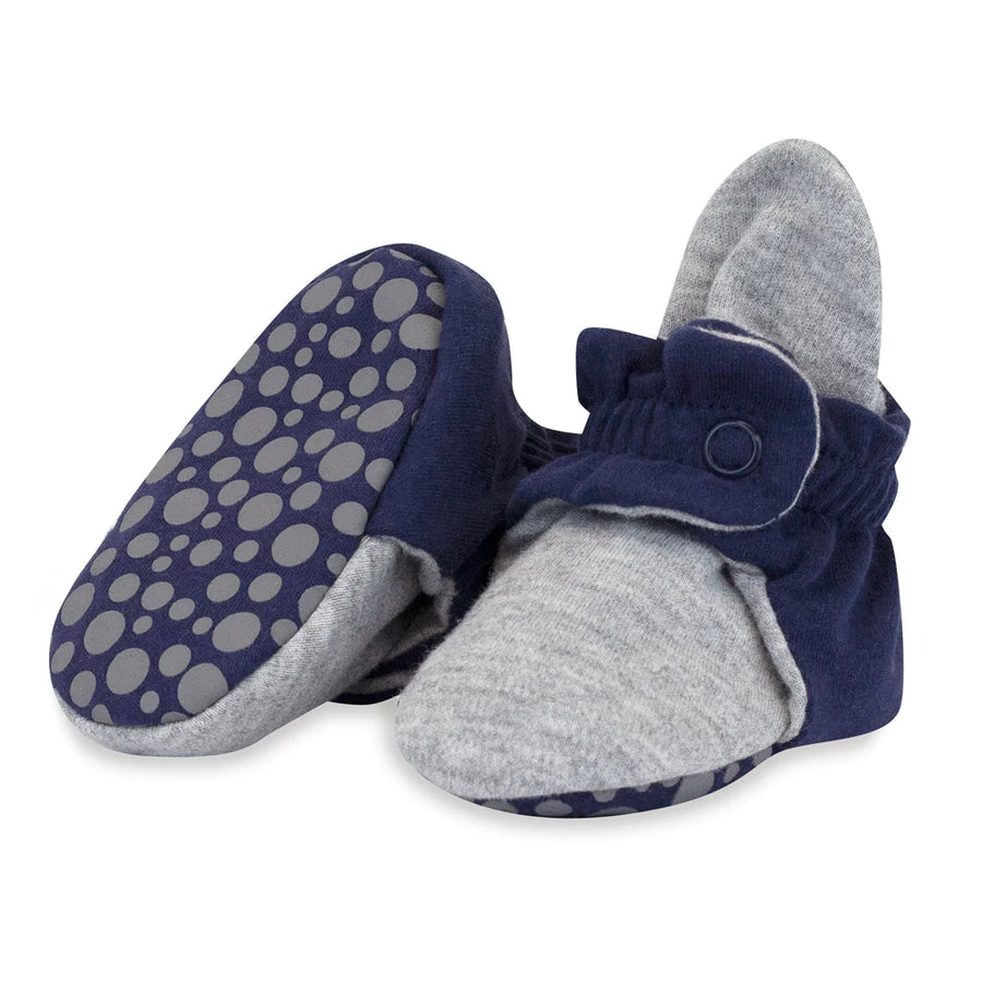 Organic Cotton Baby Booties - True Navy/Heather Gray