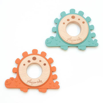 Dino Silicone + Wood Ring Teether