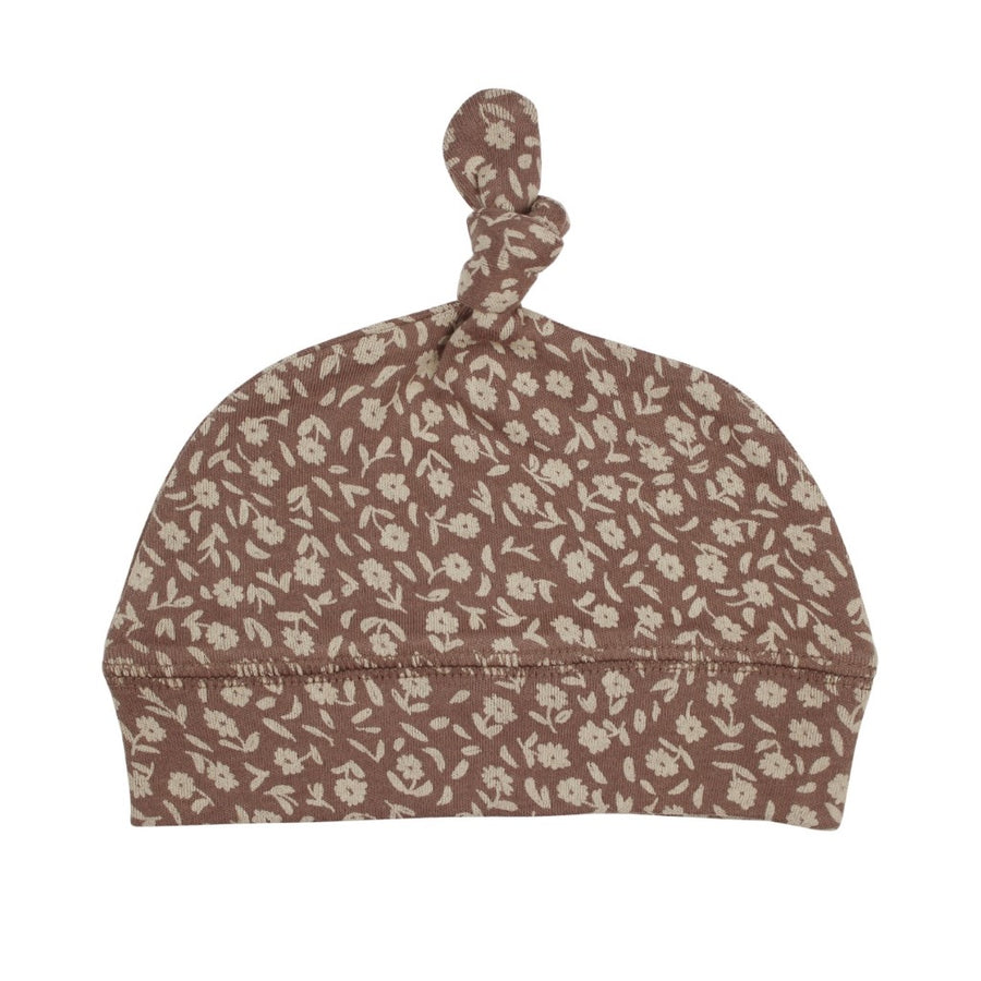 Banded Top Knot Hat - Latte Floral