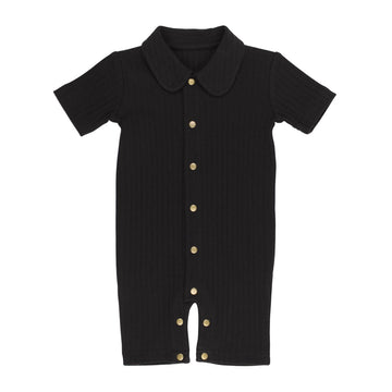 Ribbed Short Sleeve Shortall - Black