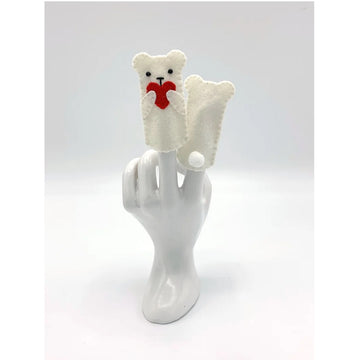 Handmade Felt Finger Puppet - Polar Bear with Heart