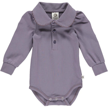 Button Shirt Bodysuit with Puff Sleeves - Lilac Fog