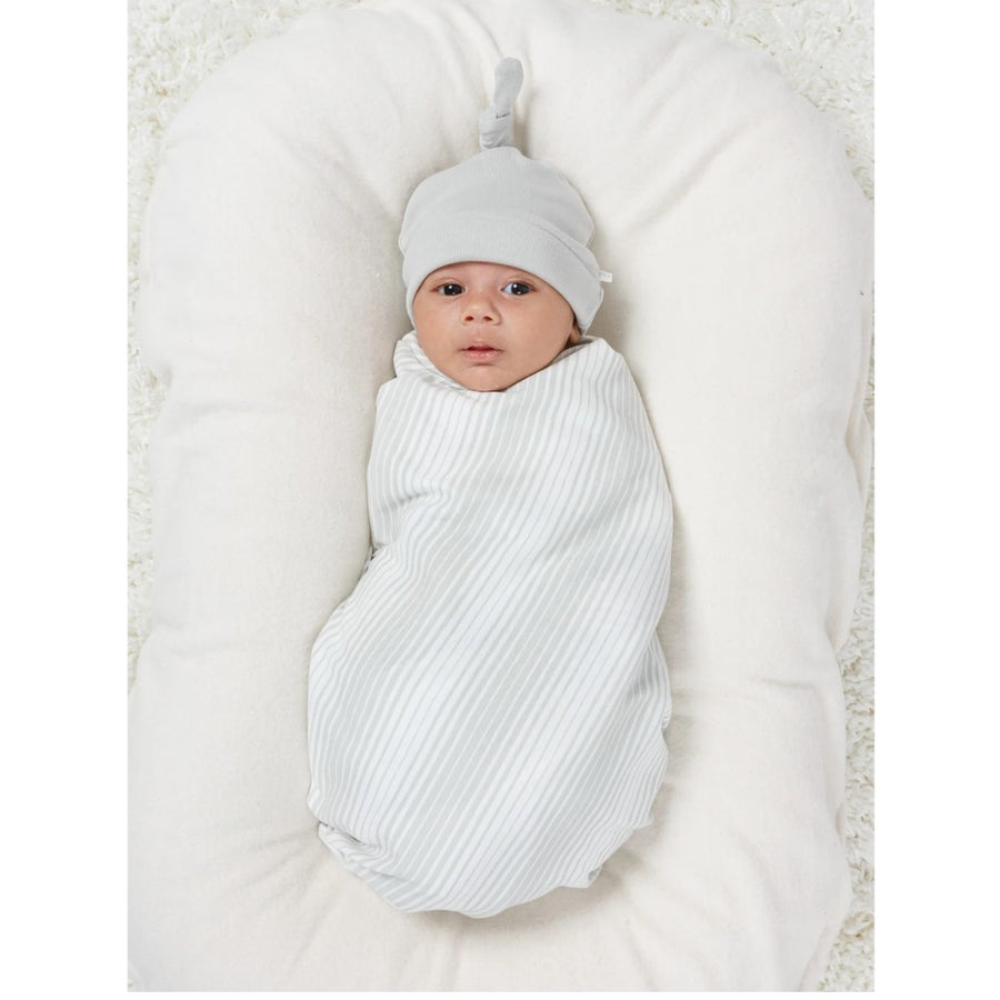 Organic Cotton Knit Swaddle Blanket Gray Ombre Stripe